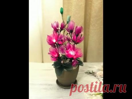 #светильникиизкапрона МК Ночник "Магнолия"/DIY nylon flower with led lamps