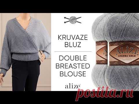 Alize Angora Gold ile Kolay Kruvaze Bluz •  Double Breasted Blouse • Двубортная блузка