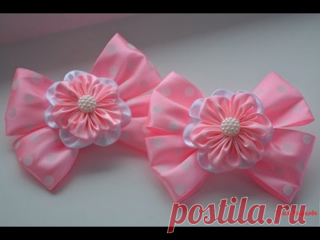 Бантики из лент с цветком канзаши