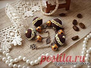 Делаем браслет "Coffee time" с декорированными бусинами валяными и деревянными - Ярмарка Мастеров - ручная работа, handmade