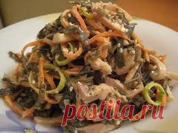 Салат из кальмаров с морской капустой. | vkusnyymir