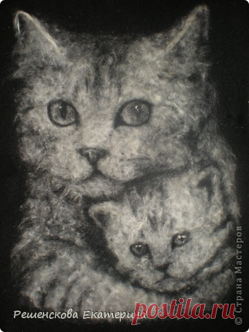 Кошка с котёнком. Картина из пуха. | Страна Мастеров