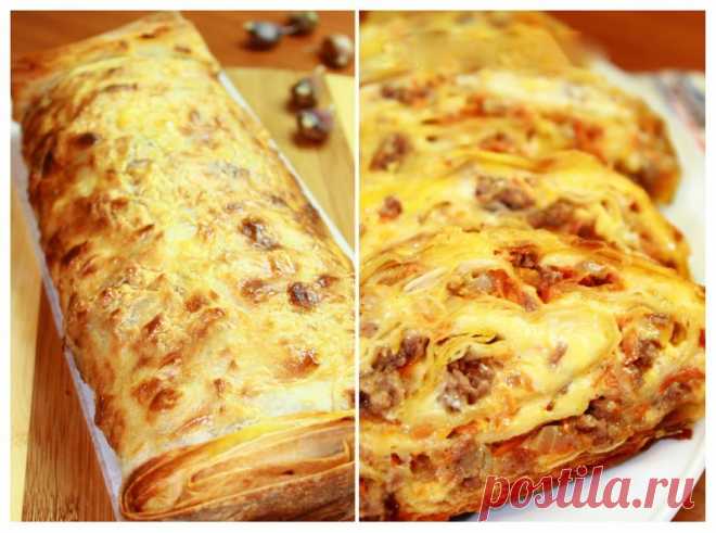 Рулет из лаваша с куриным фаршем