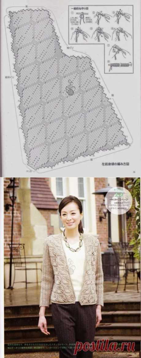 Жакет с узором из листиков (вязание спицами).