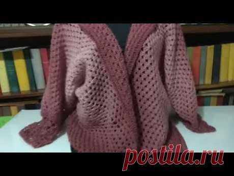 Длинный кардиган с ажурной отделкой на основе двух шестиугольников