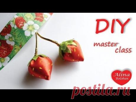 Клубничка из лент. Летние украшения для волос | oblacco