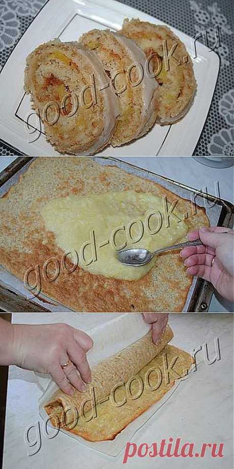Овсяный рулет с лимоном. Хороший простой рецепт. Рулет пышный, влажный, кисловатый. Овсяные хлопья чувствуются твёрдыми кусочками, как будто орехи.