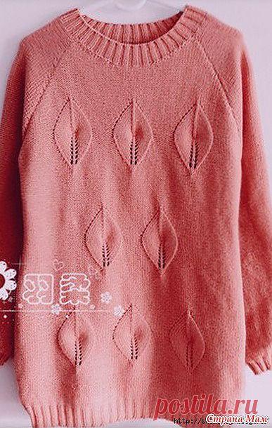 Теплый пуловер-реглан с узором листик. Спицы.: Дневник группы "ВЯЗАНАЯ МОДА+ ДЛЯ НЕМОДЕЛЬНЫХ ДАМ" - Страна Мам