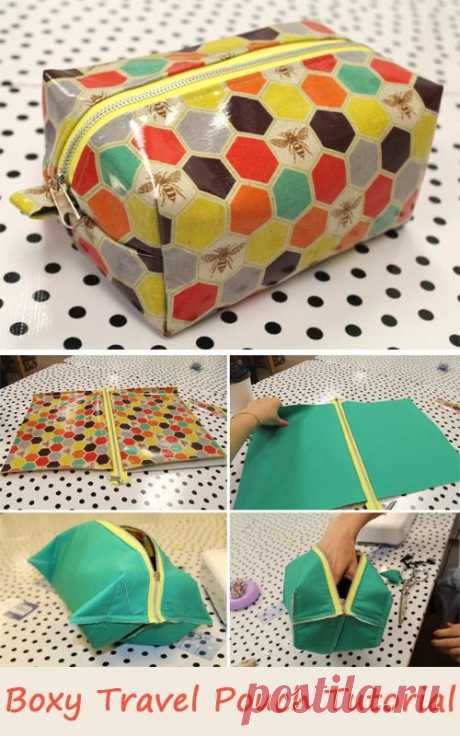 Boxy Travel Pouch Tutorial. How to sew free tutorial for beginners. Ideas for sewing projects. Step by step illustration. #pouch #sewing - Salvabrani
