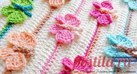 Безотрывный узор крючком "бабочки", Crochet Butterfly Stitch