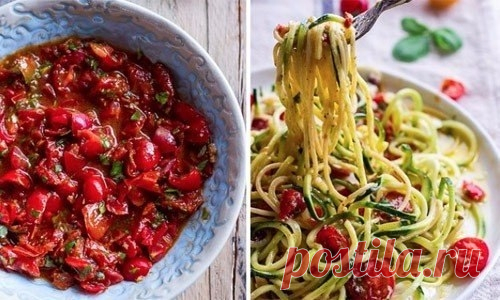 Паста с цуккини, черри и базиликом
