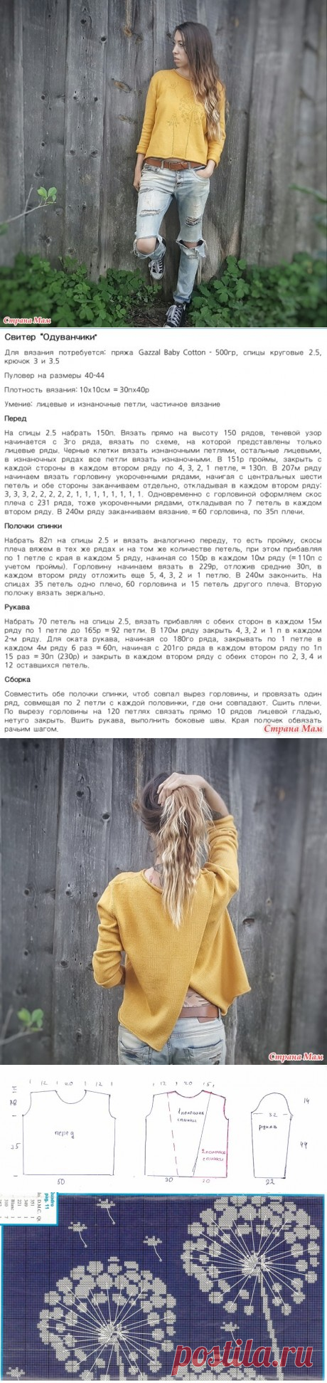 Вязаный свитер с одуванчиками, теневые узоры, Вязание для женщин
