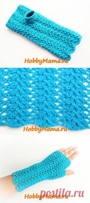 Ажурные митенки спицами. Описание. Схема ажурного узора | HobbyMama