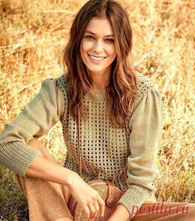 Ажурный джемпер с рукавами буф