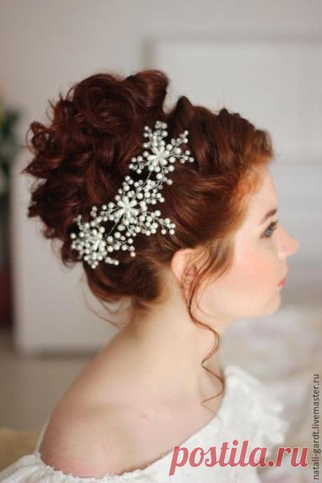 Купить Свадебное украшение в прическу &quot;Нежное&quot;. Заколка для волос - белый, свадебное украшение, украшение свадебное