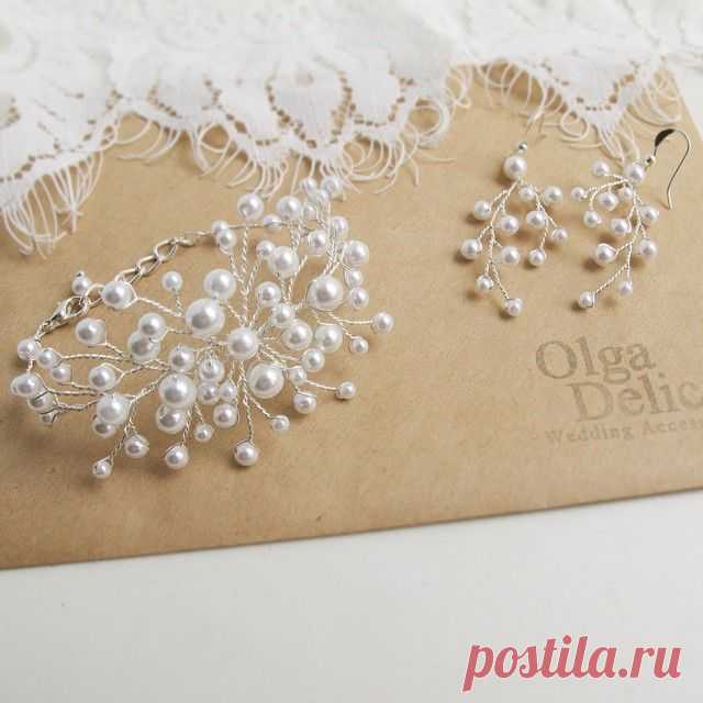 Нежный жемчужный комплект для невесты Юли ))) #OlgaDelice
