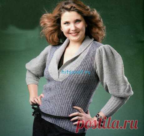 Вязание пуловера спицами.