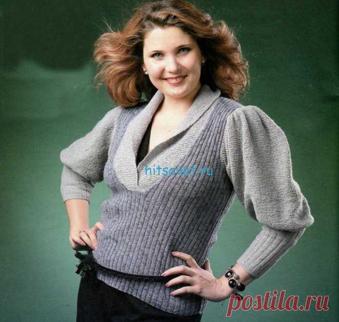 Вязание пуловера спицами.