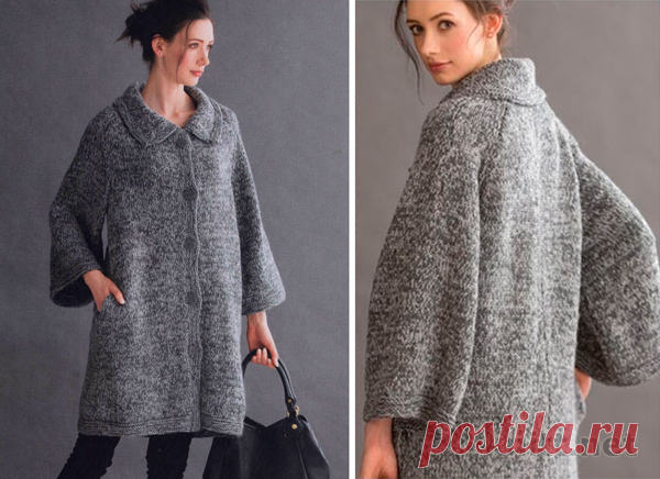 Широкое пальто связано спицами. Размеры: S/M, L/XL, 1X/2X. / knitt.net