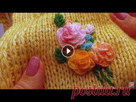 Вышивка на вязаных изделиях.
объемные узоры крючком схемы и описание фото