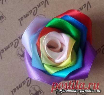 Радужные розы из атласных лент - Handmade-Paradise