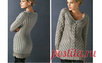 Пуловер с диагональю и косой. Спицы Вязаный спицами пуловер с узором из диагональных полос и «косой». Описание