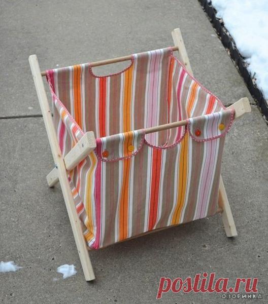 ​Складная корзинка из ткани на деревянной основе