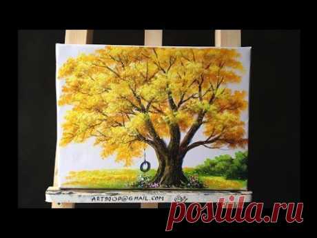 How to Paint a Tree with Acrylic Lesson11 - YouTube