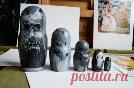 Ручная роспись русской гнездовой куклы матрешки зомби-волков | Etsy