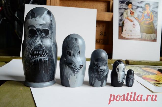 Ручная роспись русской гнездовой куклы матрешки зомби-волков | Etsy