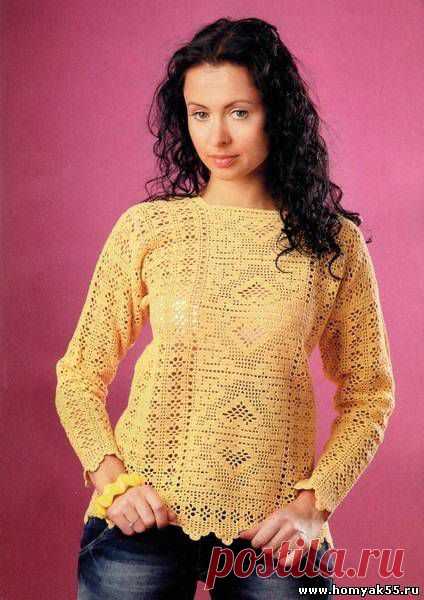 Пуловер желтого цвета | «Хомяк55.ру» сайт о вязании