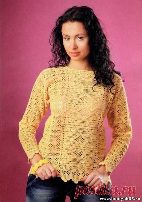 Пуловер желтого цвета | «Хомяк55.ру» сайт о вязании