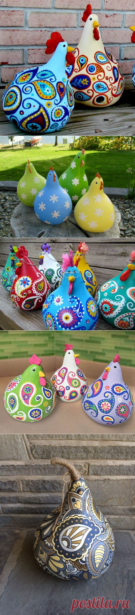 Cómo hacer gallinas decorativas coloridas con calabazas.(Taparas - Totumas)