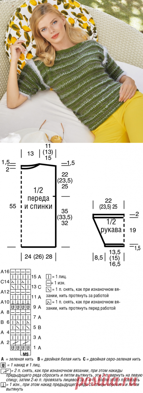 Зеленый джемпер с короткими рукавами