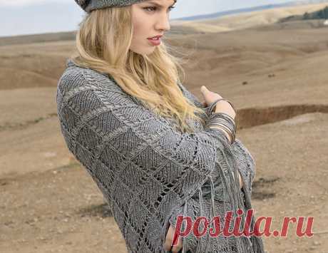 Шаль с ажурным узором в клетку - схема вязания спицами. Вяжем Шали на Verena.ru