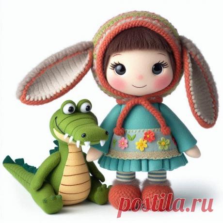 Чебурашка из пряжи и фетра: очаровательная встреча с Геной-крокодилом. Генерация из нейросети Dalle - Dalle примеры промтов - Форум ИИ о нейросетях - Yes Ai