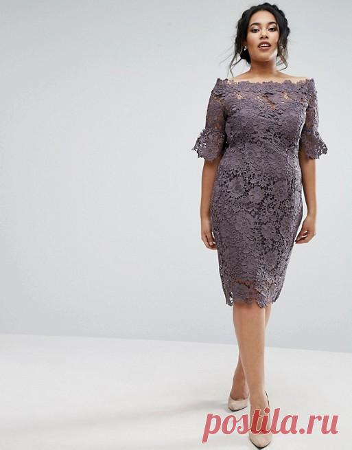 Paper Dolls Plus | Ажурное платье миди с оборками на рукавах Paper Dolls Plus