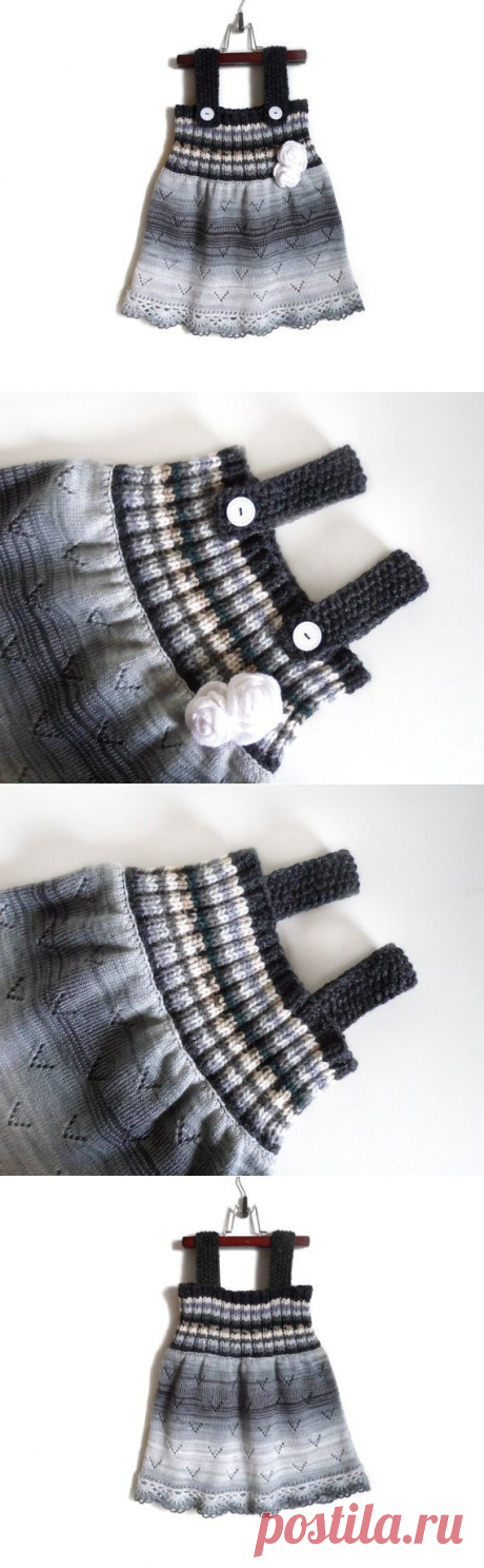 Knitted Girl Dress Black and White 4 5 years от SasasHandcrafts