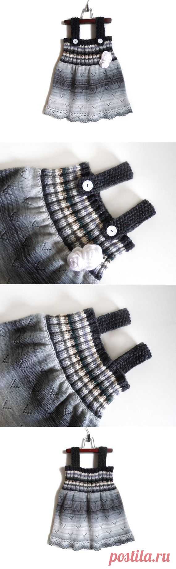 Knitted Girl Dress Black and White 4 5 years от SasasHandcrafts