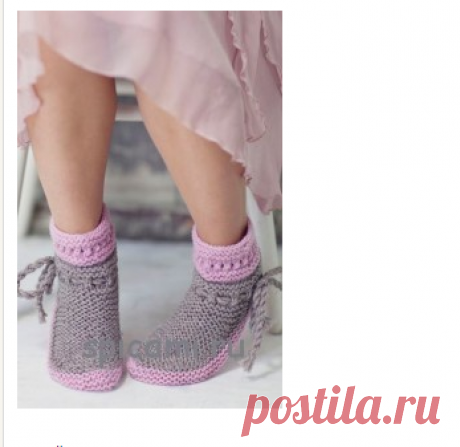 Серо-розовые носочки | Вязание спицами, крючком, уроки вязания