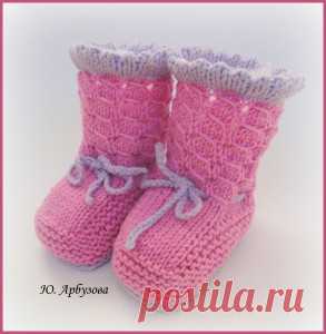Пинетки-сапожки связанные спицами для малыша. | Вязаный Мир. Knit World.