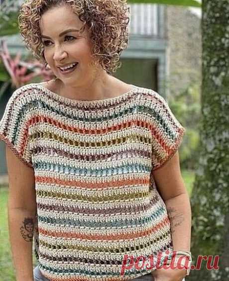 Миленькая футболка крючком. На раз, два, три... | Knitting Vera Barmova Вязание | Дзен