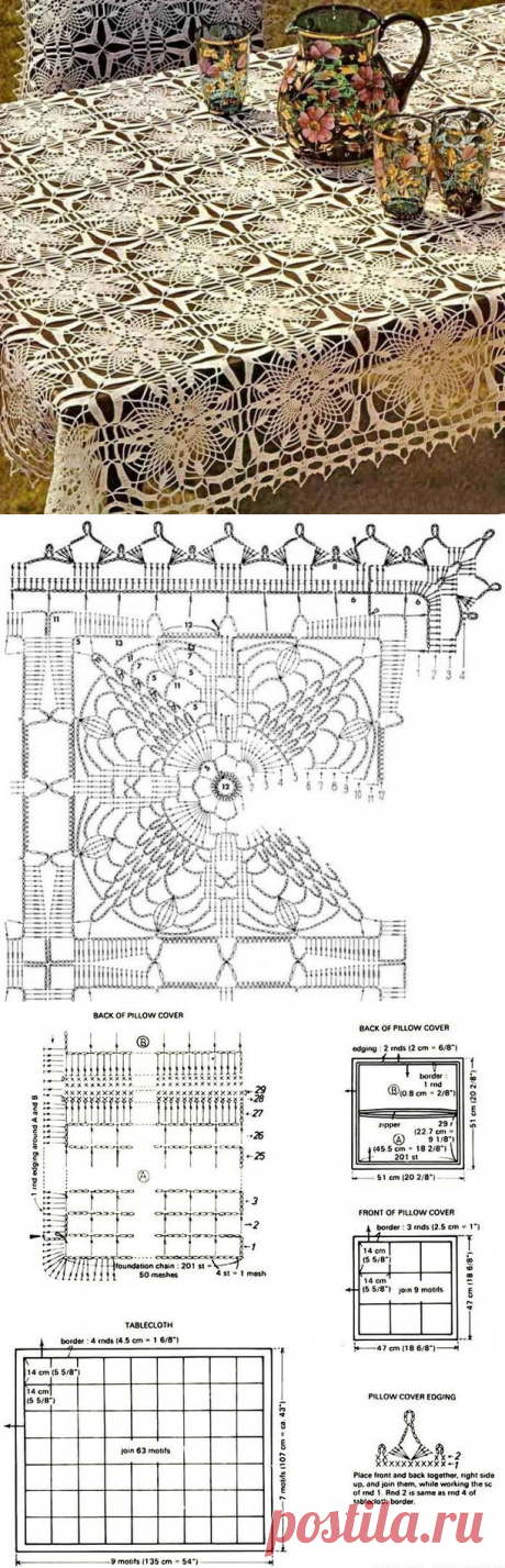 Скатерть крючком для прямоугольного стола схема. Скатерть прямоугольная | Домоводство для всей семьи.