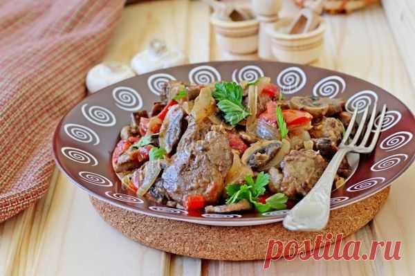 Куриная печень с шампиньонами
