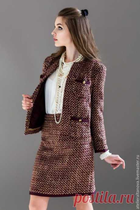 Купить Костюм Chanel ручной работы №2 - бордовый, костюм шанель, жакет Шанель