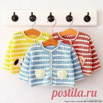 ДЕТСКИЕ ЖАКЕТИКИ В ПОЛОСКУ, С АППЛИКАЦИЕЙ. КРЮЧОК