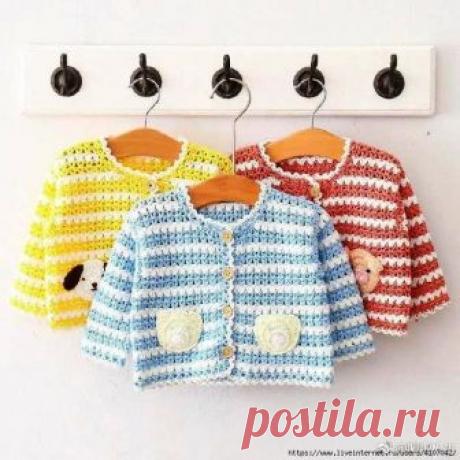 ДЕТСКИЕ ЖАКЕТИКИ В ПОЛОСКУ, С АППЛИКАЦИЕЙ. КРЮЧОК