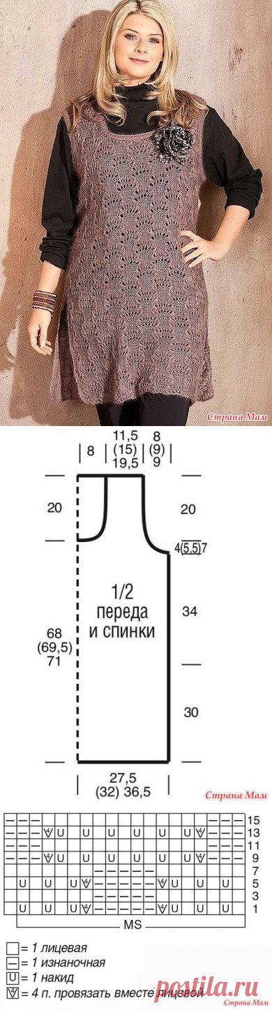 Ажурная туника средней длины. Спицы. - ВЯЗАНАЯ МОДА+ ДЛЯ НЕМОДЕЛЬНЫХ ДАМ - Страна Мам