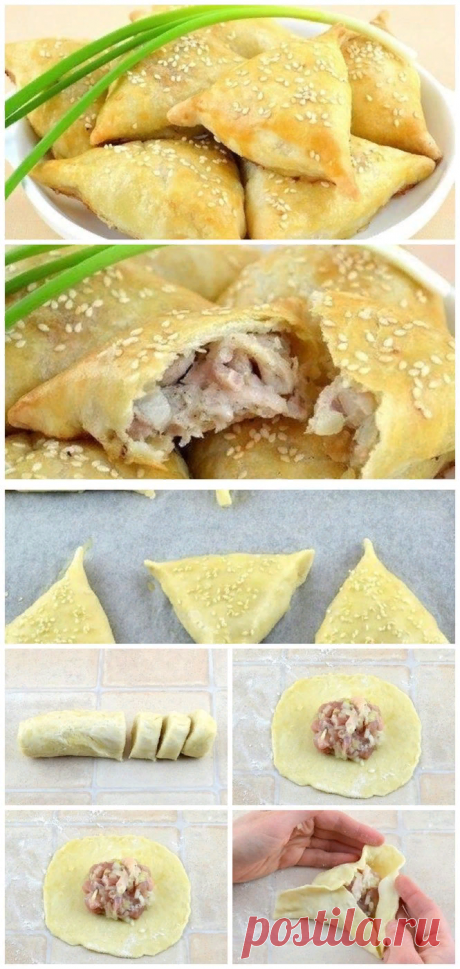 Нежное куриное мясо в хрустящем слоеном тесте.😋.