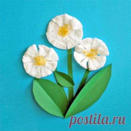 ​Идеи аппликаций с ватными дисками: цветочки